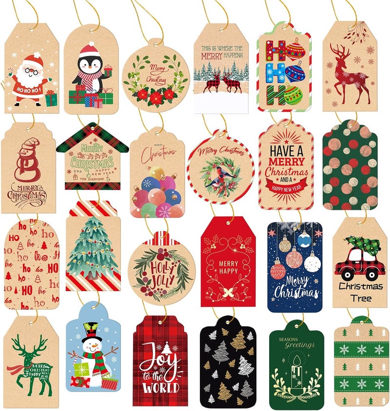 Nimbbex 72pc 24Style Personalized Gift Tags for Christmas Presents with seasons-ready designs - Image 1